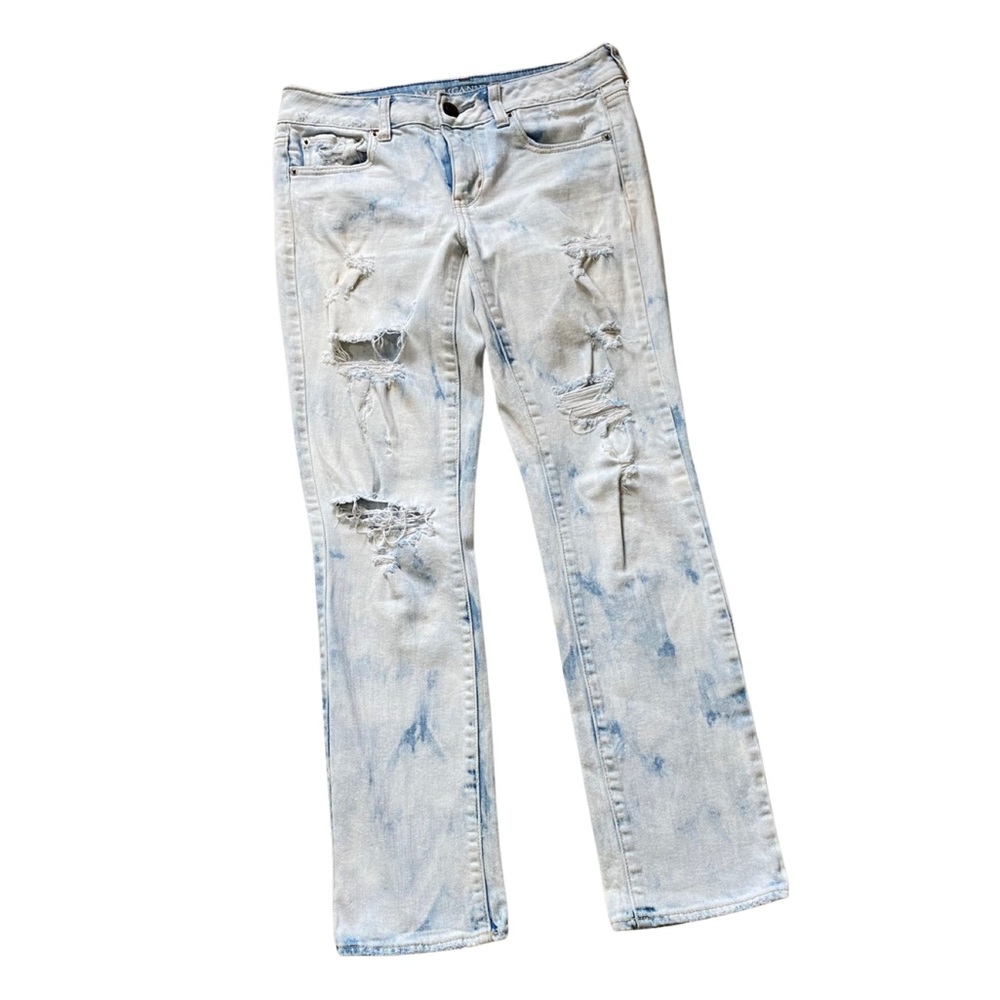 American Eagle acid washed distressed straight stretch jeans size 4 short